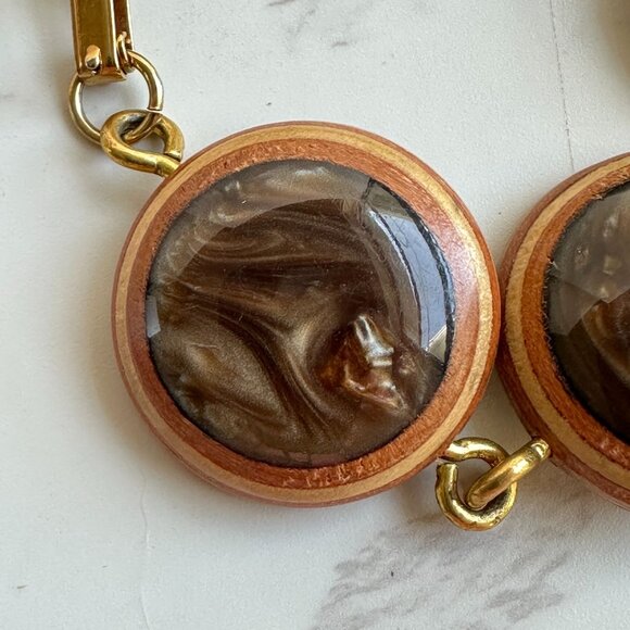 Vintage 1970s Resin & Wood Bracelet, 8” Modernist Studio Jewelry - Picture 4 of 12